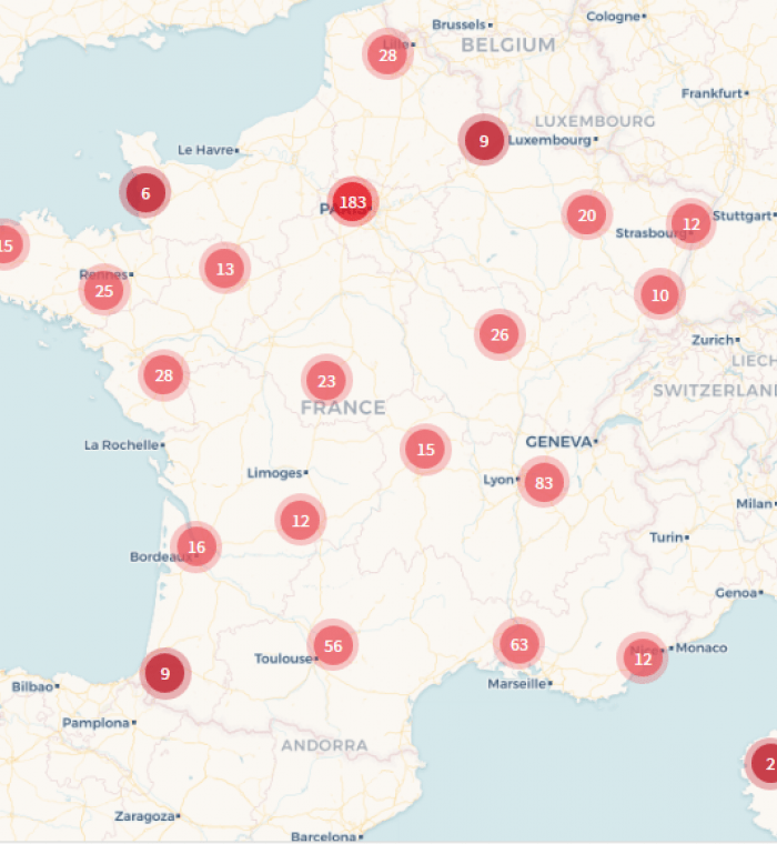 Carte des librairies LiR 2019